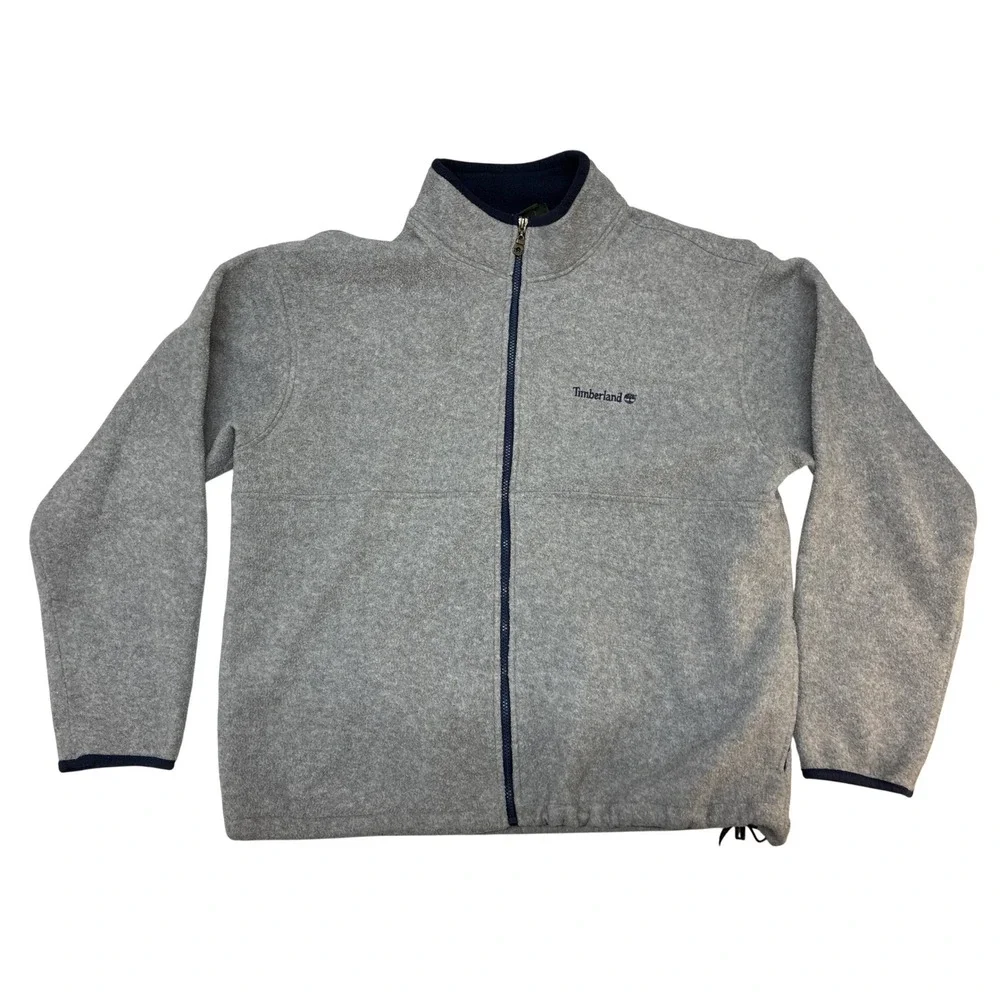 Timberland Weathergear Mens XL Fleece Jacket Gray‎ Full Zip Mock Neck Logo